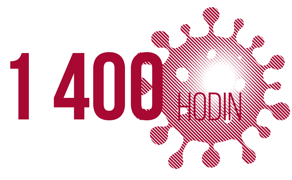 Grafika s údajem 1 400 HODIN bezplatného informačního servisu v době pandemie covidu